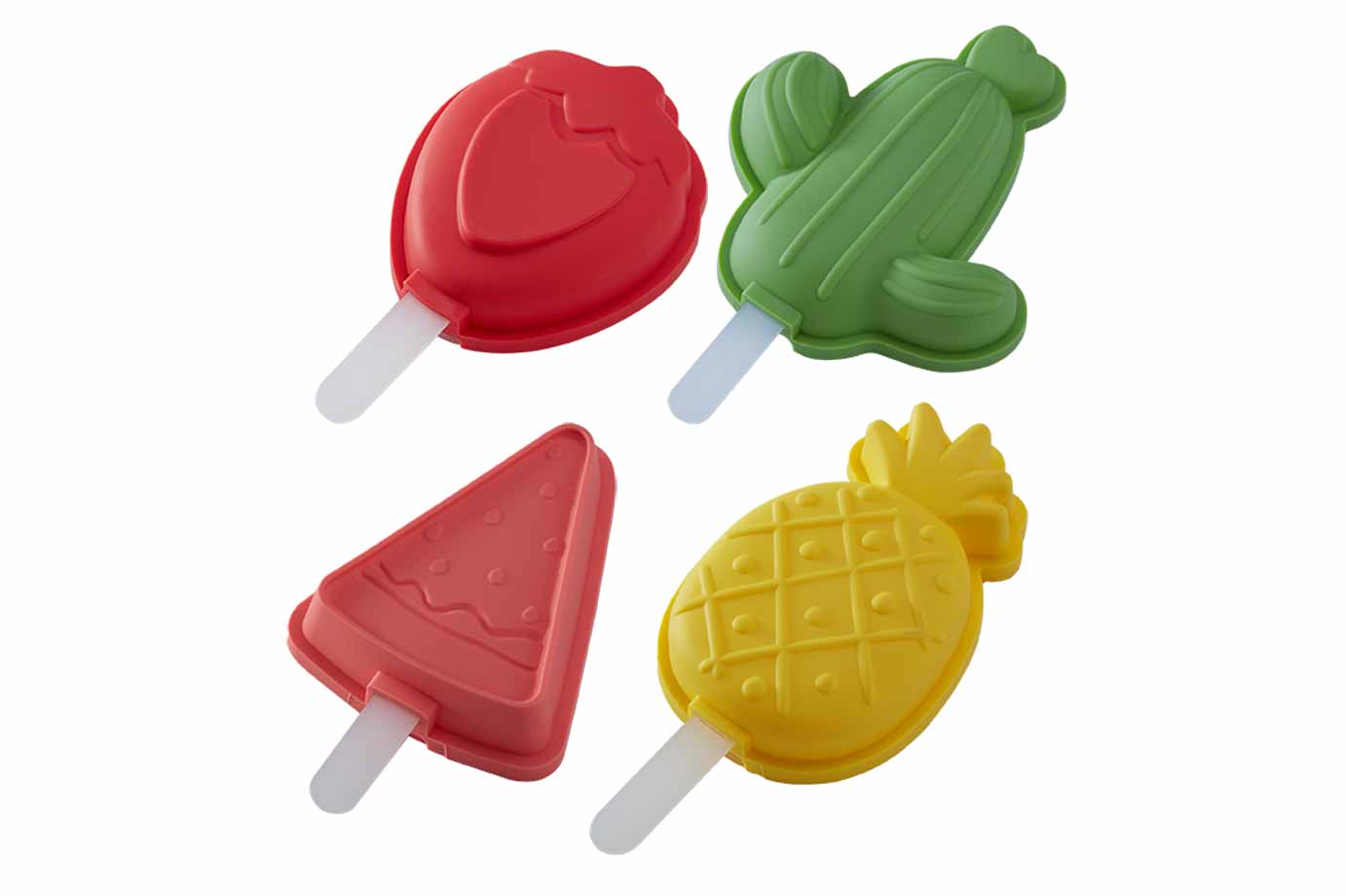 Four colorful cartoon Popsicle molds